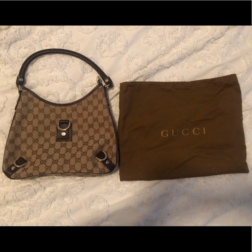 Brown Leather GG Canvas Abbey D-Ring Hobo Bag